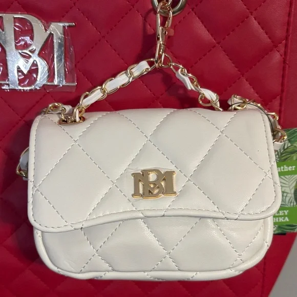 Badgley Mischa Red Quilted Tote with Gold Accents & Mini White Purse Charm - Picture 3 of 9